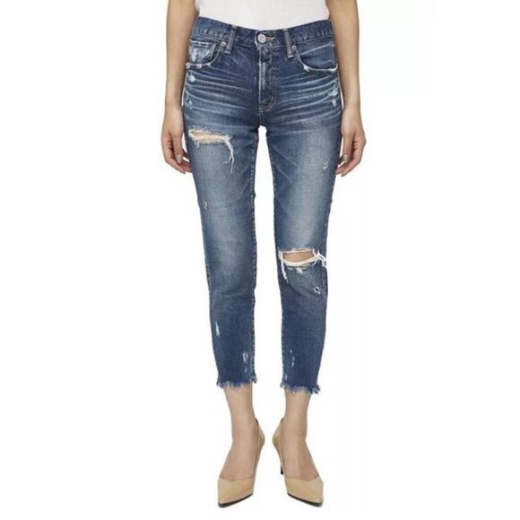 Moussy Vintage Ridgewood Distressed Cropped Skinny Jeans Medium Wash Size 26 - Picture 1 of 13